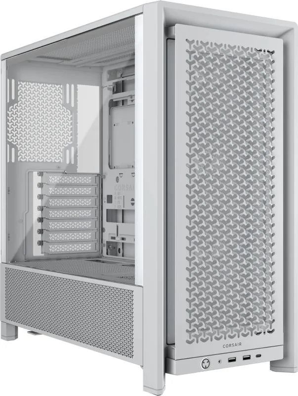 Carcasa CORSAIR FRAME 4000D RS Mid Tower ALB, Tempered Glass, Sloturi Expansiune 7 orizontale sau 3 verticale, Drive Bays: 2x3.5" 4x2.5", Ventilatoare Suportate: 11 (spate: 1x120mm sau 1x140mm, fata: 3x120mm sau 2x140mm sau 2x200mm, lateral: 3x120mm sau