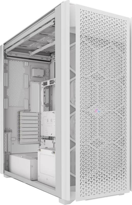 Carcasa CORSAIR 9000D AIRFLOW Super Full Tower RGB ALB, Tempered Glass, Sloturi Expansiune 8 orizontale sau 4 verticale+ verticale pentru placa de baza secundara, Drive Bays: 5x3.5" 6x2.5", Ventilatoare Suportate: 18 (spate: 2x120mm sau 1x140mm, fata: