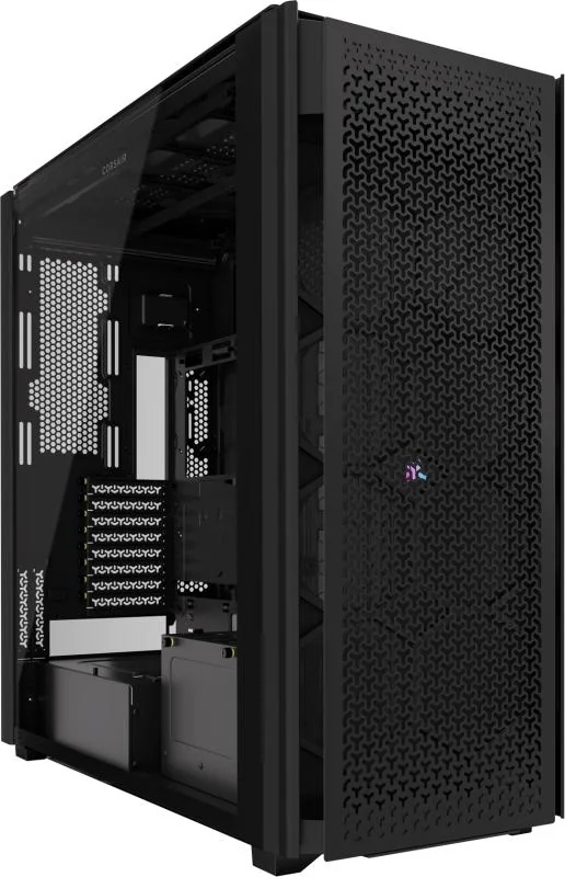 Carcasa CORSAIR 9000D AIRFLOW Super Full Tower RGB NEGRU, Tempered Glass, Sloturi Expansiune 8 orizontale sau 4 verticale+ verticale pentru placa de baza secundara, Drive Bays: 5x3.5" 6x2.5", Ventilatoare Suportate: 18 (spate: 2x120mm sau 1x140mm, fata: