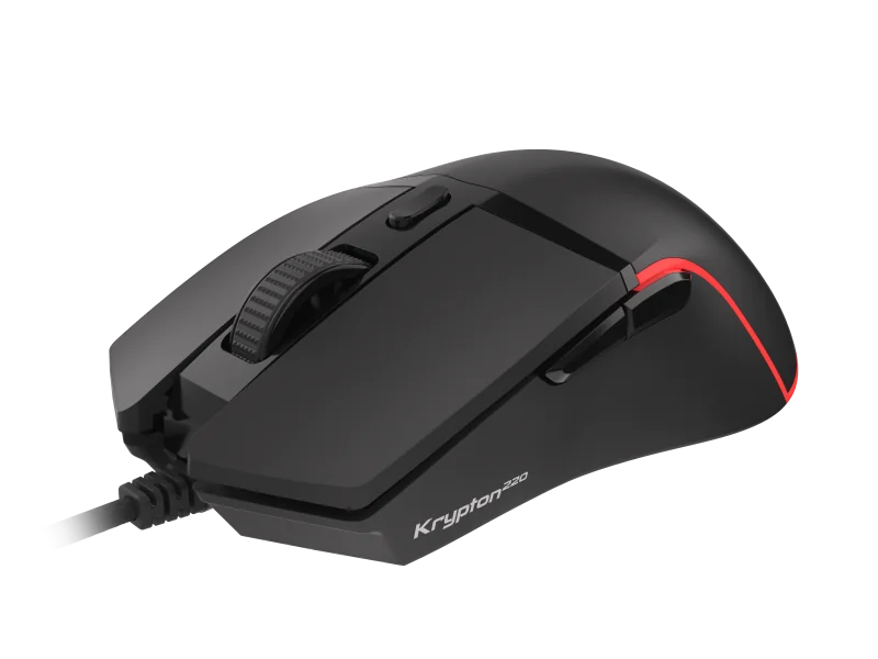 Mouse gaming cu fir Gensesis Krypton 220, senzor optic, interfata USB, rezolutie maxima 6400 DPI, numar butoane 6, iluminare RGB, maximum frame rate 6 666 FPS, negru