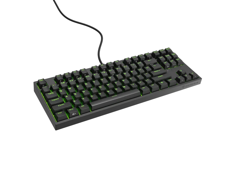 Tastatura gaming mecanica cu fir Genesis Thor 404 TKL, iluminare RGB, switch Linear, switch model Gateron Yellow Pro, numar taste 87, 11 butoane multimedia, lungime cablu 1.8m, dimensiuni 358 x 133 x 38 mm, negru