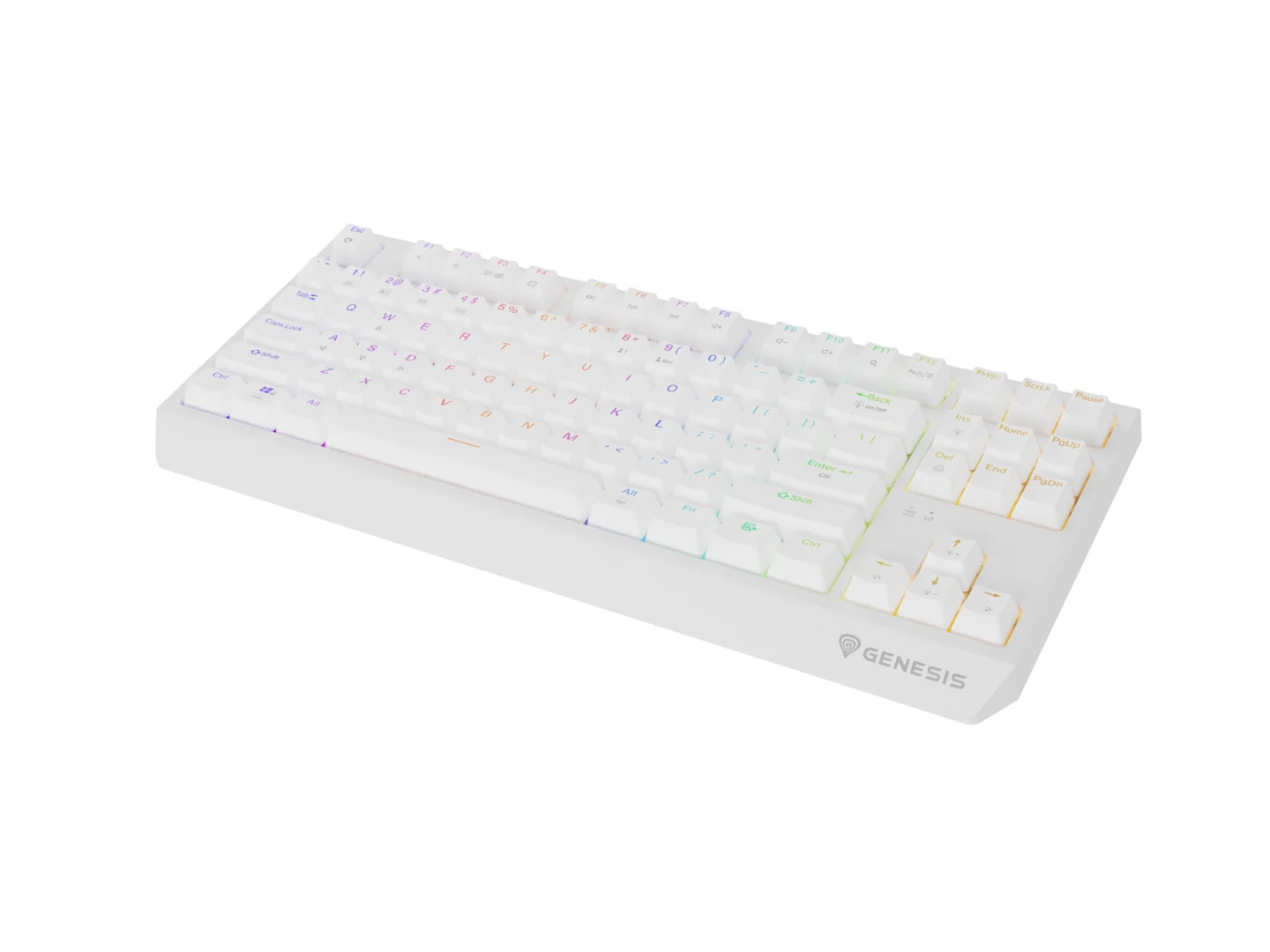 Tastatura gaming mecanica wireless Genesis Thor 230 TKL, iluminare RGB, 87 taste, 11 butoane multimedia, alb