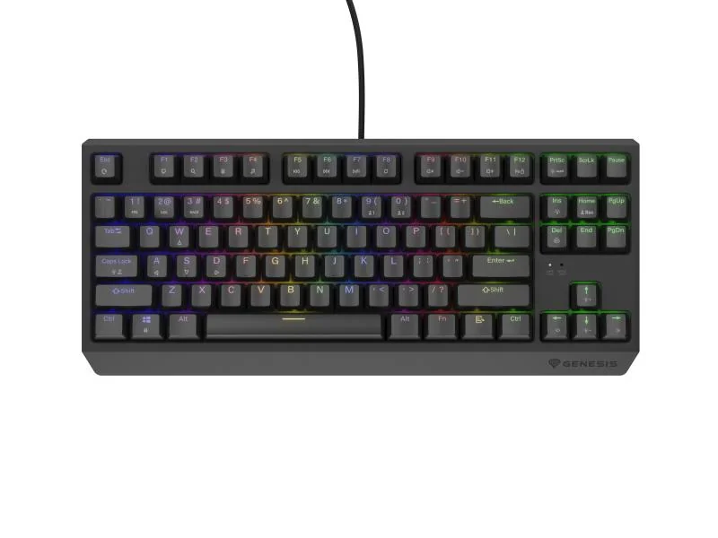Tastatura gaming mecanica cu fir Genesis Thor 230 TKL, iluminare RGB, switch Linear, switch model Outemu Red, numar taste 87, 11 butoane multimedia, lungime cablu 1.6m, dimensiuni 363 x 155 x 39 mm, negru