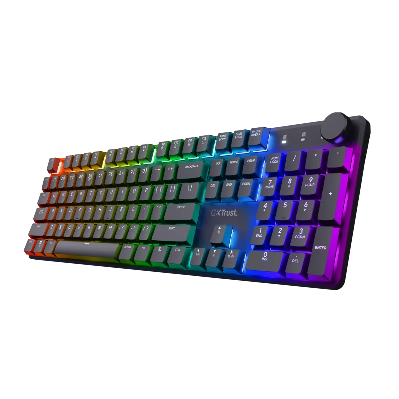 Tastatura gaming mecanica Trust GXT 868 Torix Premium wireless, 104 taste, 12 taste multimedia programabile, negru
