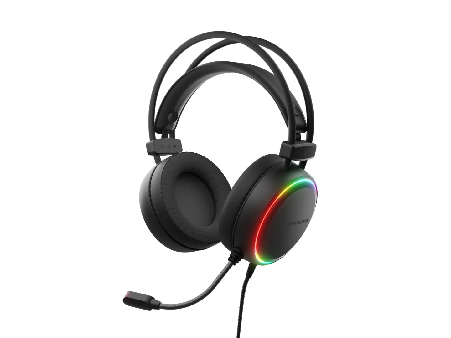 Casti gaming cu fir Genesis Neon 613 G2, sunet stereo, microfon, impendanta 32 Ohm, frecventa raspuns 20 - 20.000 Hz, lungime cablu 220 cm, iluminare RGB, frecventa raspuns microfon 10 Hz - 10 KHz, sensibilitate -42dB, conectivitate 1x Jack 3.5 mm TRRS,