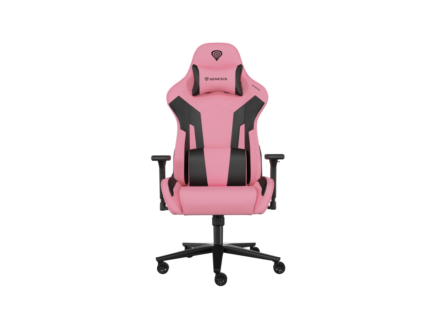 Scaun gaming Genesis Nitro 720, piele ecologica, reglabil pe inaltime, suporta pana la 150 kg, inaltime reglabila 46.5 - 53.5 cm, spatar ajustabil 135°, dimensiuni roti 60mm,  negru/roz