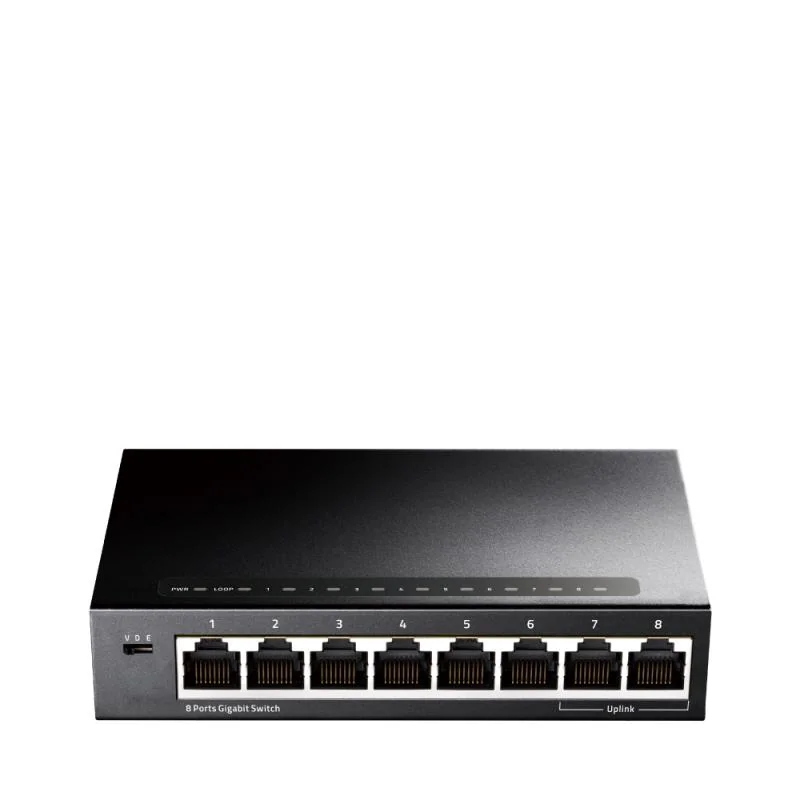 8-Port Gigabit Ethernet Switch, 8 10/100/1000M RJ45 Ports, IGMP Snooping, Loop Detection/Prevention, 802.1p/DSCP QoS, Desktop Metal Case, Power Saving, Plug & Play, Wall-Mount Cudy