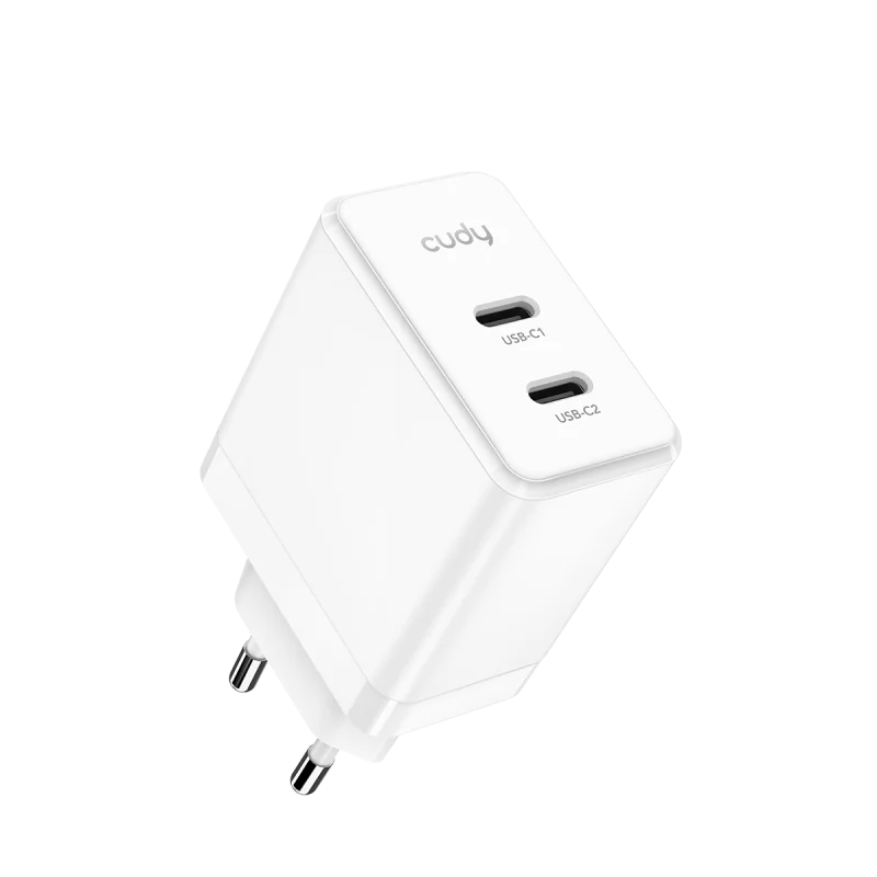 CUDY 2-Port 40W USB-C Charger, GaN, 2 x USB-C (20W max per port), QC+PPS+PD 3.0, EU plug, Fast charge for iPhone 12 Series and above, Galaxy, iPad, Macbook Air and more