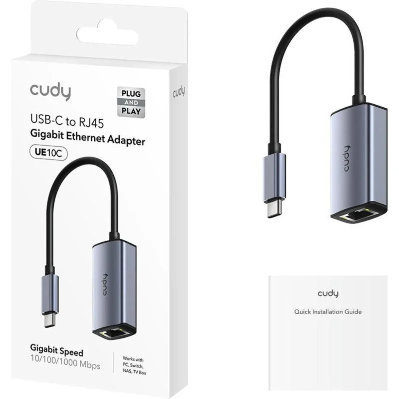 CUDY Aluminum Portable USB-C to Gigabit Ethernet Adapter, Compatible with Laptop, MacBook, Surface, PC with Windows, XP, Mac/Linux and more