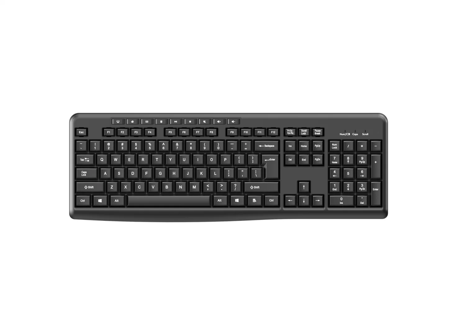 Tastatură wireless 2.4G SRXK-SKB706W, Tastatură: cu rând independent de taste multimedia, Mod Wireless: 2.4G, Număr taste: 104 + 9 taste rapide, Material: ABS, Culoare: Negru, Chipset: Huntersun, Tip interfață: USB,  Dimensiune: 442*152*25mm ; 440g,