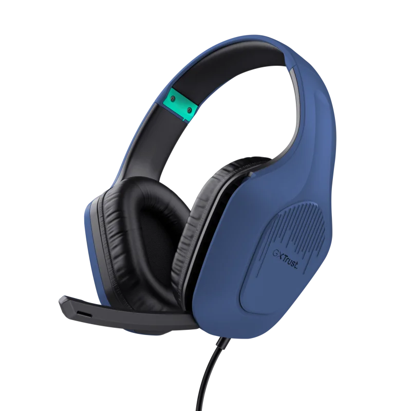 Casti gaming cu fir, Trust GXT 415B Zirox, interval frecventa 20 Hz - 20.000 Hz, lungime cablu: 200 cm, conector 3.5mm, albastru