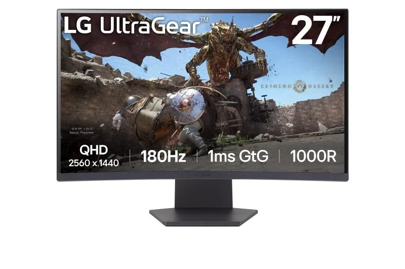 Monitor LG 27" 27GS60QC-B.AEUQ, Curvature: 1000R, Diagonal (inch): 27, Diagonal (cm): 68, Aspect ratio: 16:9, Panel: VA, Resolution: 2560x1440, Refresh Rate: 180Hz, Response time GtG: 1ms, Brightness (max): 300 cd/m², Contrast (static) : 3000:1, Viewing