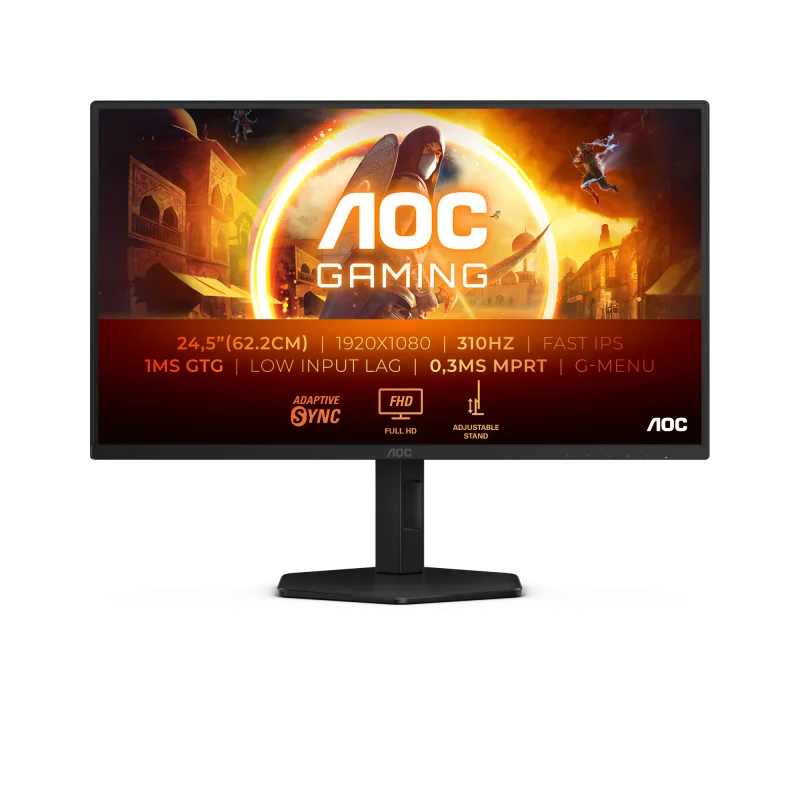 Monitor AOC 24.5" 25G4SXU, Diagonal (inch): 24.5, Diagonal (cm): 62.2, Aspect ratio: 16:9, Panel: IPS, Resolution: 1920x1080, Refresh Rate: 310Hz, Response time GtG: 1ms, Response time MPRT: 0.3ms, Brightness (max): 400 cd/m², Contrast (static) : 1000:1,