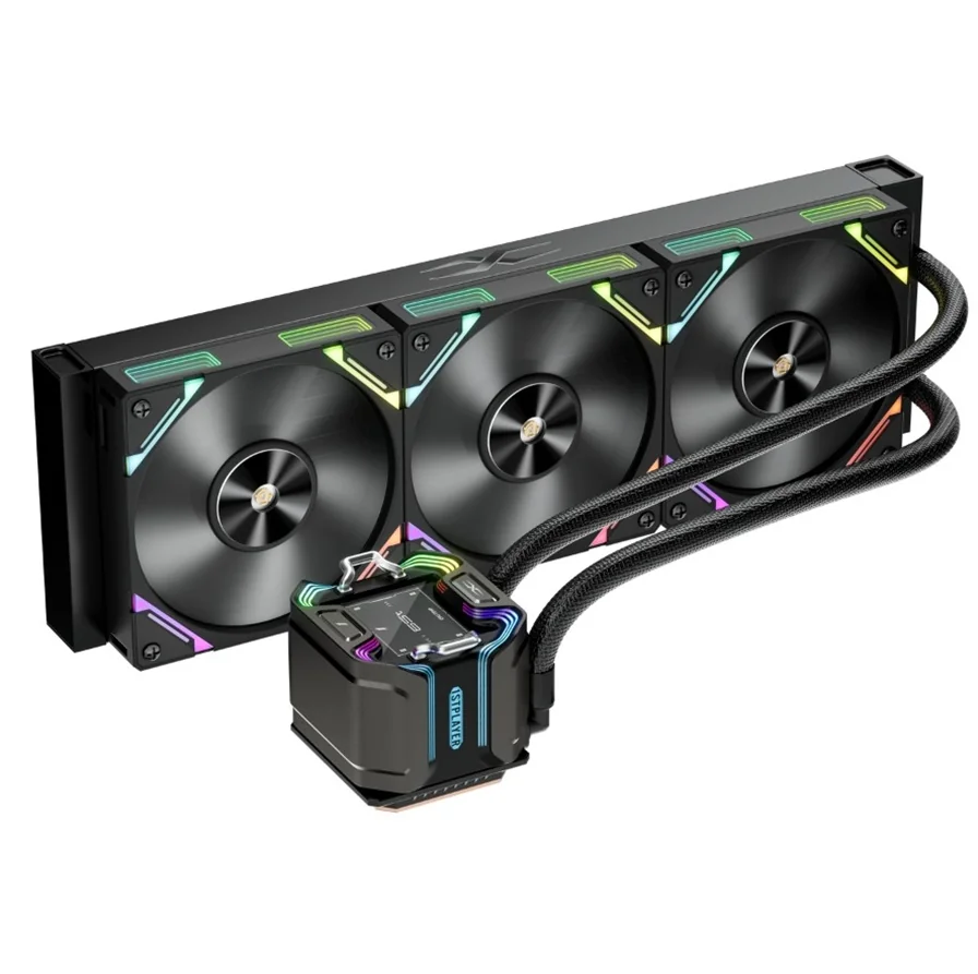 Cooler Procesor 1stPlayer X-Starship 360-bk, display IPS personalizabil de 2,4 inches, ARGB, compatibil AMD/Intel, negru