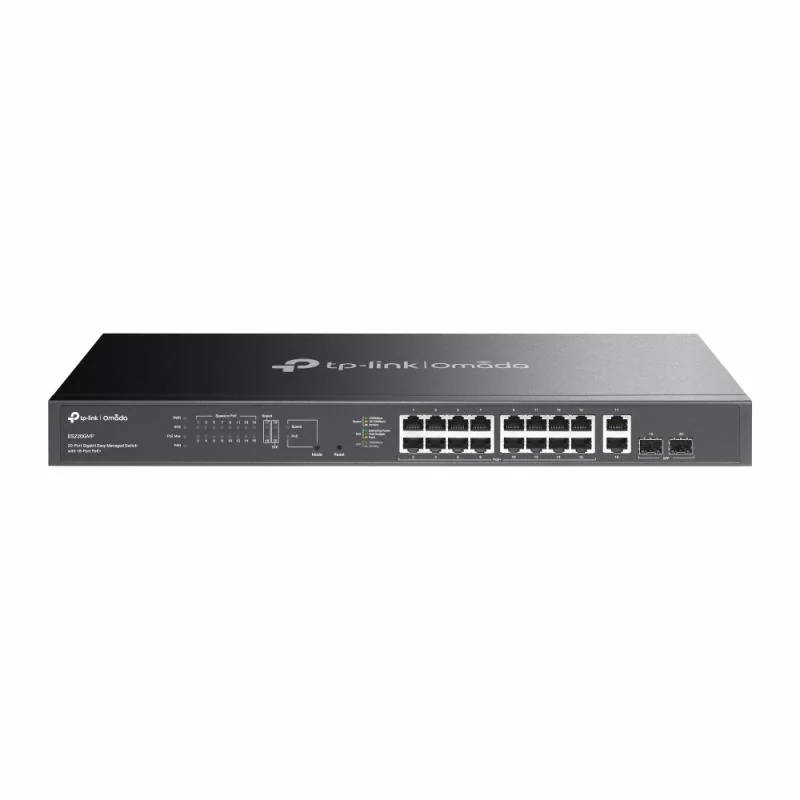 Omada 20-Port Gigabit Easy Managed Switch with 16-Port PoE+ PORT: 16× Gigabit PoE+ Ports, 2x Gigabit Non-PoE Ports, 2× Gigabit SFP Ports SPEC: 802.3at/af, 250 W PoE Power, 1U 19-inch Rack-mountable Steel Case FEATURE: Integration with Omada SDN