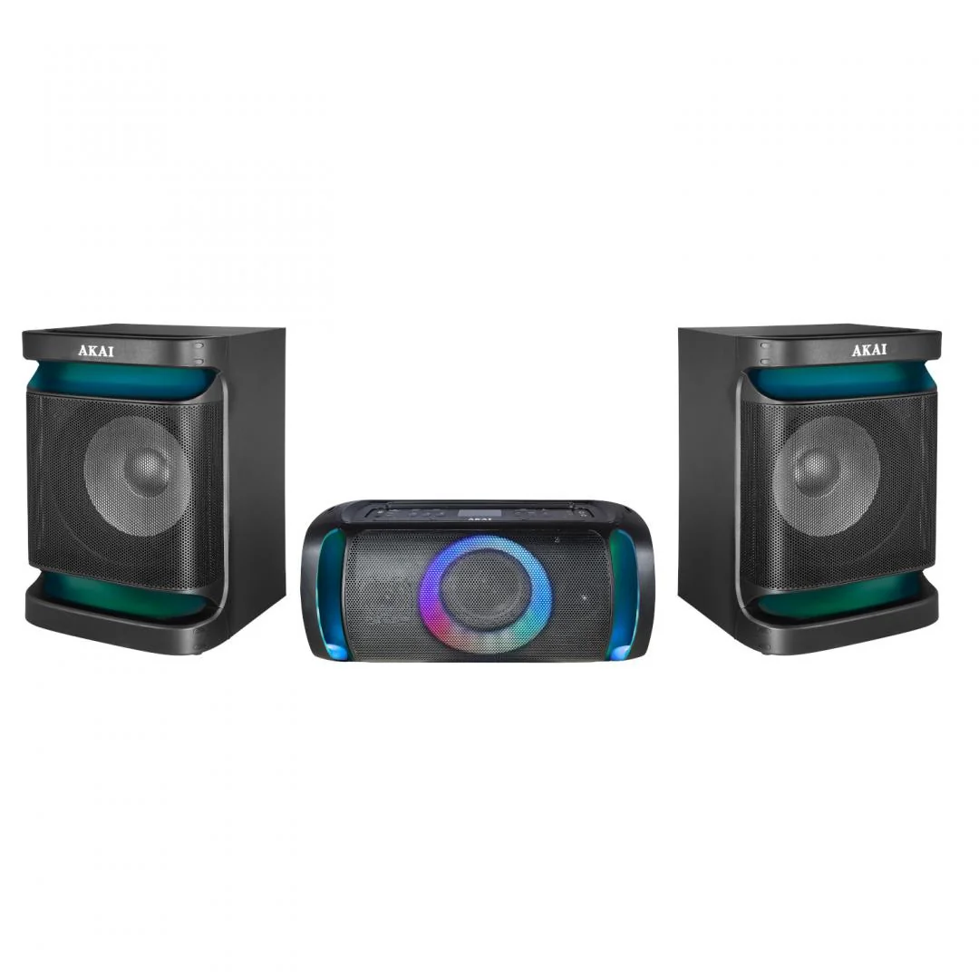 Sistem audio Akai Dual Speaker MX5, versiune BT 5.3, tip baterie Li-ion 2400mAh, voltaj baterie 12V, putere RMS 200W, format audio suportat MP3/WMA, timp de incarcare 2 ore, autonomie baterie 2-3 ore, frecventa raspuns 30HZ-20KHz, impendanta 4 ohm, ratie