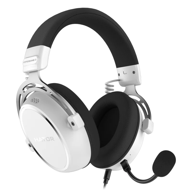 Casti gaming cu fir Hator Hypergang 3, material membrana compozit, frecventa raspuns 10Hz-44kHz, impendanta 32Ω, putere maxima 30mW, microfon detasabil unidirectional, sensibilitate -38 ±3dB, alb