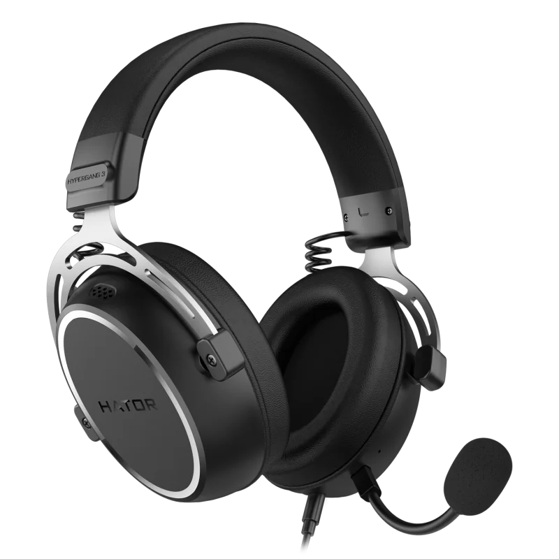 Casti gaming cu fir Hator Hypergang 3, material membrana compozit, frecventa raspuns 10Hz-44kHz, impendanta 32Ω, putere maxima 30mW, microfon detasabil unidirectional, sensibilitate -38 ±3dB, negru