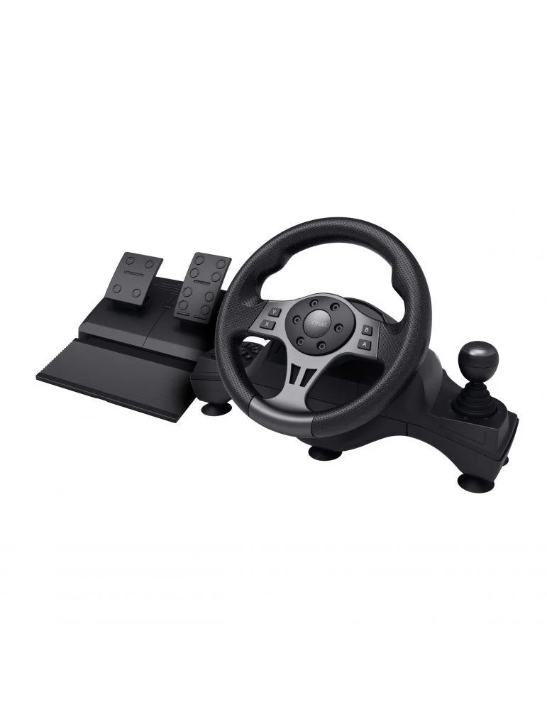 Volan racing Trust GXT 289 Movi Movi, conectivitate cu fir, 25 de butoane, console compatibile Nintendo Switch, Xbox Series S, Xbox Series X, Xbox One X, Xbox One S, Xbox One, PS4, PS4 Original, PS4 Pro, PS4 Slim, negru