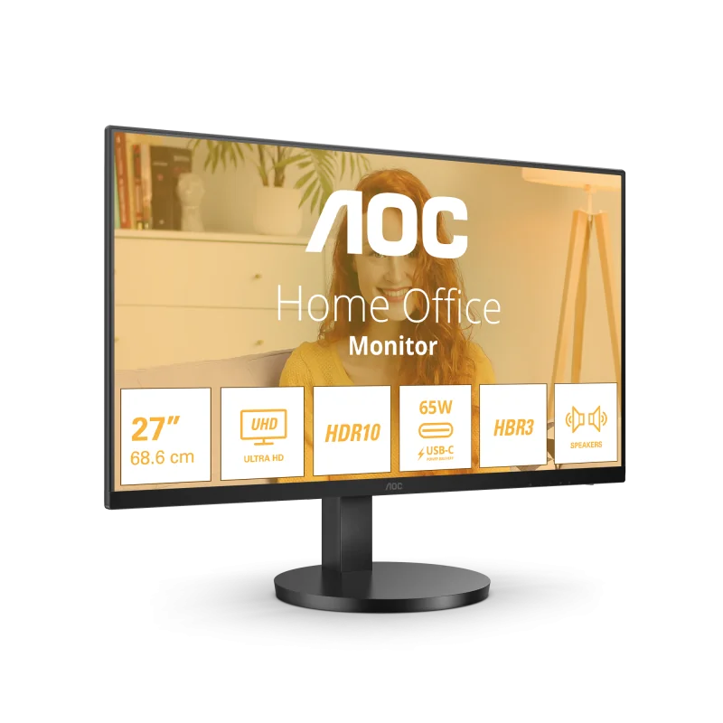 Monitor AOC 27" U27B3CF, Diagonal (inch): 27, Diagonal (cm): 69, Aspect ratio: 16:9, Panel: IPS, Resolution: 3840x2160, Refresh Rate: 60Hz, Response time GtG: 4ms, Brightness (max): 350 cd/m², Contrast (static) : 1000:1, Contrast (dynamic): 20M:1,