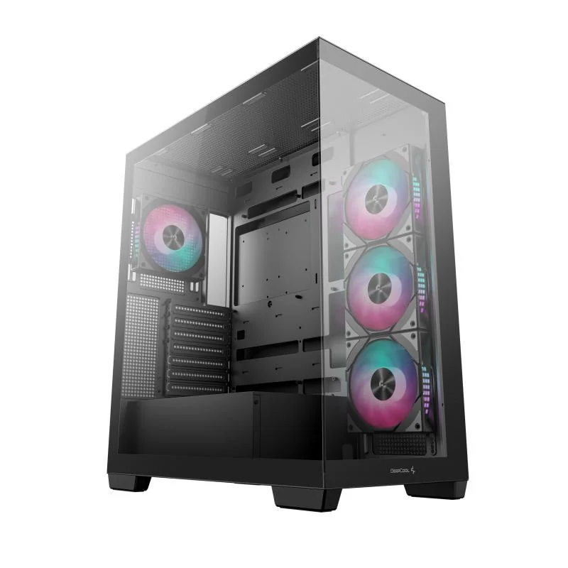 Carcasa DEEPCOOL CG580 4F Mid Tower ARGB NEGRU, Tempered Glass+ABS+SGCC, Sloturi Expansiune 7, Drive Bays: 2x3.5" 2x2.5", Ventilatoare Suportate: 10 (spate: 1x120mm sau 1x140mm, sus: 3x120mm sau 2x140mm, lateral: 3x120mm, jos: 1x120mm, invaluit in sursa: