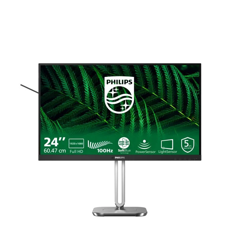 Monitor Philips 24" 24B2G5200/00, Diagonal (inch): 24, Diagonal (cm): 60.5, Aspect ratio: 16:9, Panel: IPS, Resolution: 1920x1080, Refresh Rate: 100Hz, Response time GtG: 4ms, Brightness (max): 300 cd/m², Contrast (static) : 1500:1, Contrast (dynamic):