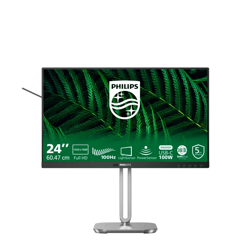Monitor Philips 24" 24B2G5301/00, Diagonal (inch): 24, Diagonal (cm): 60.96, Aspect ratio: 16:9, Panel: IPS, Resolution: 1920x1080, Refresh Rate: 60Hz, Response time GtG: 4ms, Brightness (max): 300 cd/m², Contrast (static) : 1500:1, Contrast (dynamic):
