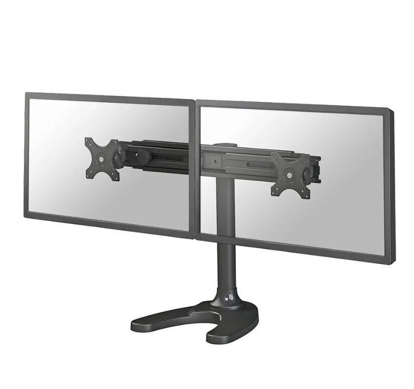 Suport dublu monitor de birou Neomounts FPMA-D700DD; pentru display-uri cu diagonale 19"-30", sistem de prindere VESA 75x75~100x100, greutate maxima suportata 8kg - per ecran, full motion, tilt +180°, swivel +180°, rotate +360°; inaltime reglabila manual