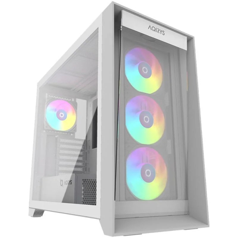 Carcasa AQIRYS XO-1 Mid Tower ARGB ALB, Tempered Glass, Sloturi Expansiune 7, Drive Bays: 3x3.5" 3x2.5", Ventilatoare Suportate: 14 (spate: 1x120mm, fata: 3x120mm sau 2x140mm, sus: 3x120mm sau 2x140mm, lateral: 3x120mm sau 2x140mm, jos: 1x120mm sau