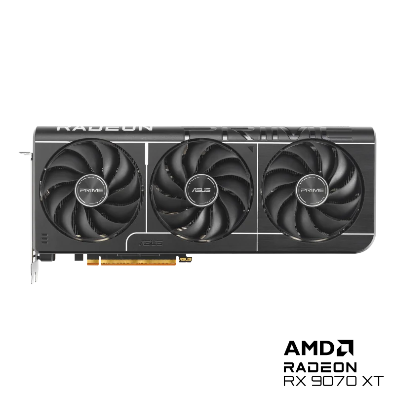 Placă video ASUS PRIME RX9070XT-O16G, GPU AMD RDNA 4, 16 GB GDDR6 256-bit, PCIe 5.0 x16, frecvență boost OC, ieșiri 3×DisplayPort 2.1 + 1×HDMI 2.1.
