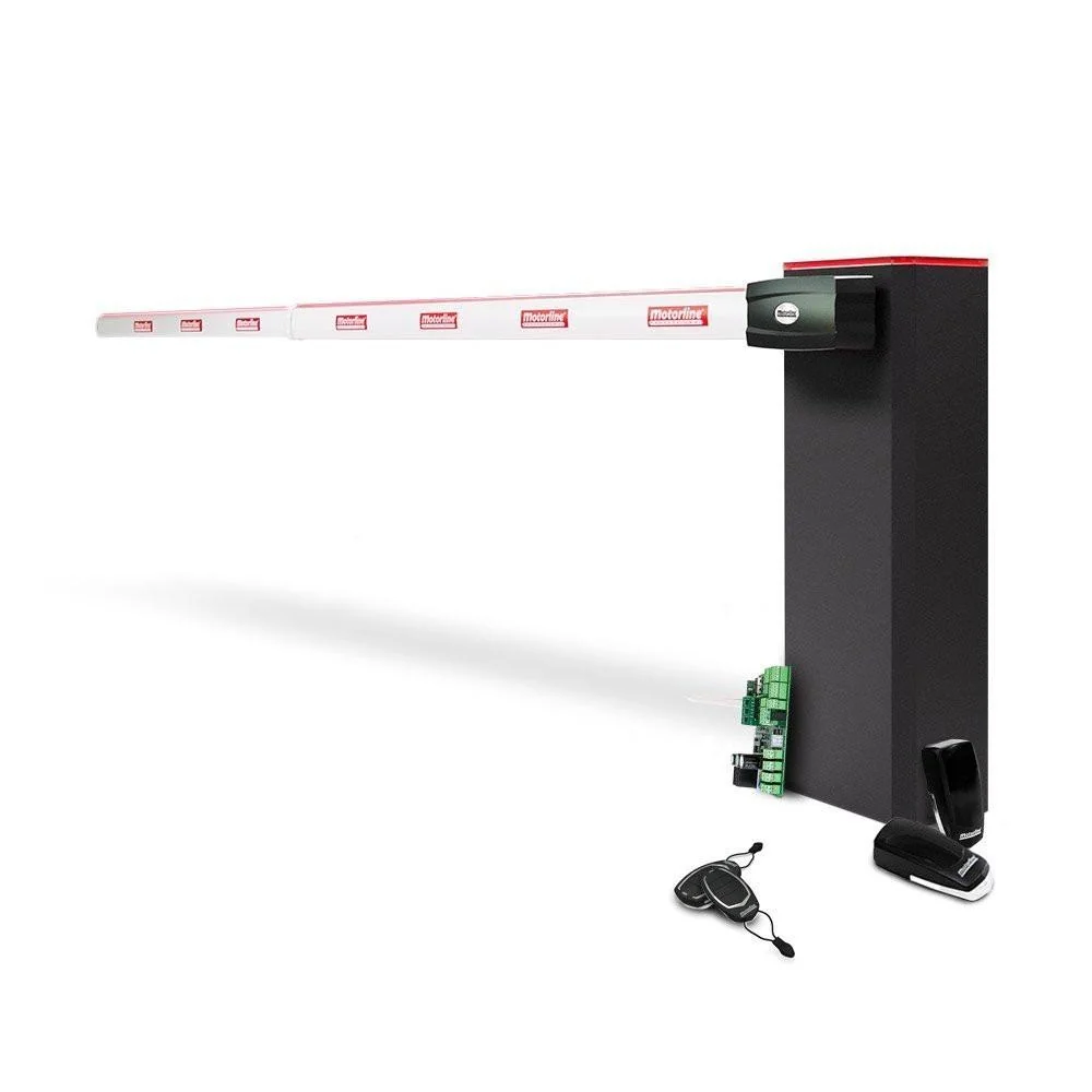 Kit bariera de acces auto cu brat telescopic fara LED Motorline KIT TURBO 6 + ZUM75HTSL-6, 6 m, 24V, utilizare intensiva Pachetul contine : 1 Ć Motor Brushless 24Vdc 1 Ć Unitate de comanda MC90BL-BR 1 Ć Pereche fotocelule MF30 2 Ć Telecomenzi FALK 1 Ć