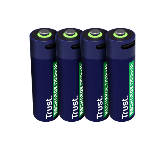 Baterii reincarcabile AA Trust, incarcate prin USB-C, putere intrare 1.2W, pachet de 4 bucati. | Altamag.ro