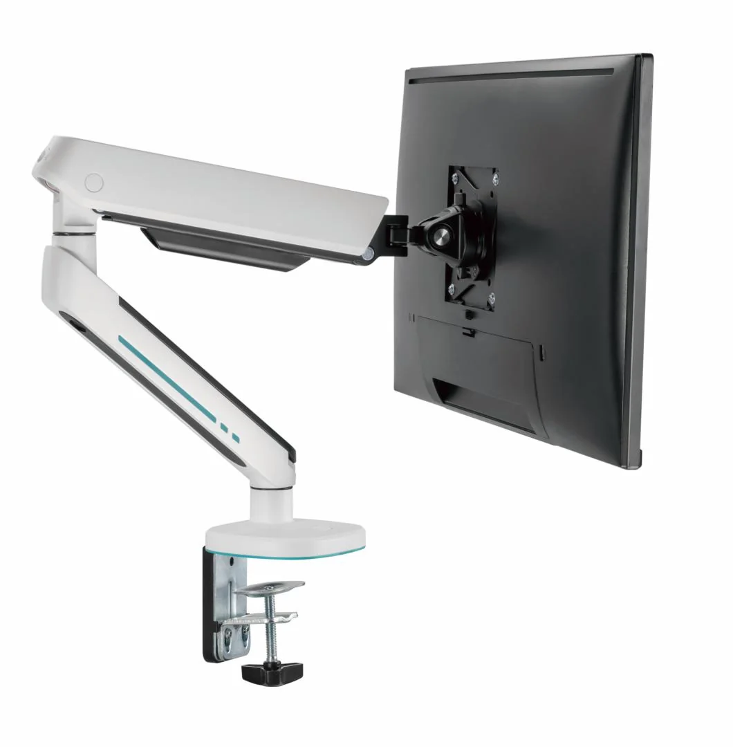 Brat pentru monitor, Material: Oțel, Aluminiu, Plastic, Suprafață finisaj : acoperire cu Pulbere, tehnologie arc, Culoare: Alb Texturat Fin, Gri Spațial Dimensiune compatibila ecran: 27"-45", Greutate maxima (pe ecran): 5~14 kg, Greutate maxima pentru
