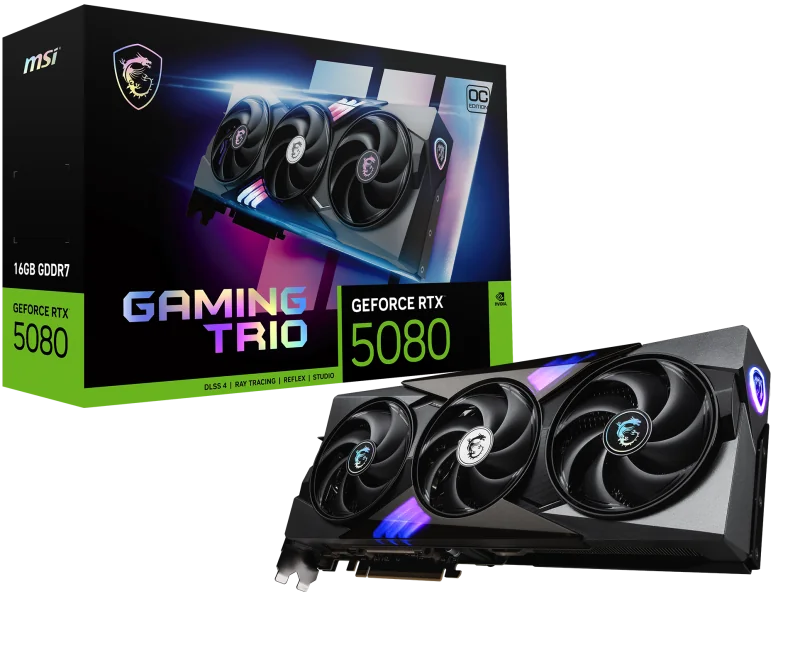 Placa Video MSI GEFORCE RTX 5080 16G GAMING TRIO OC GDDR7 256bit, 3x DP 1x HDMI