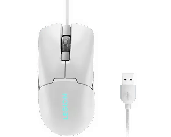 Mouse gaming Lenovo Legion M300s, Iluminare RGB, 8k DPI, Sensor Pixart, Glacier White