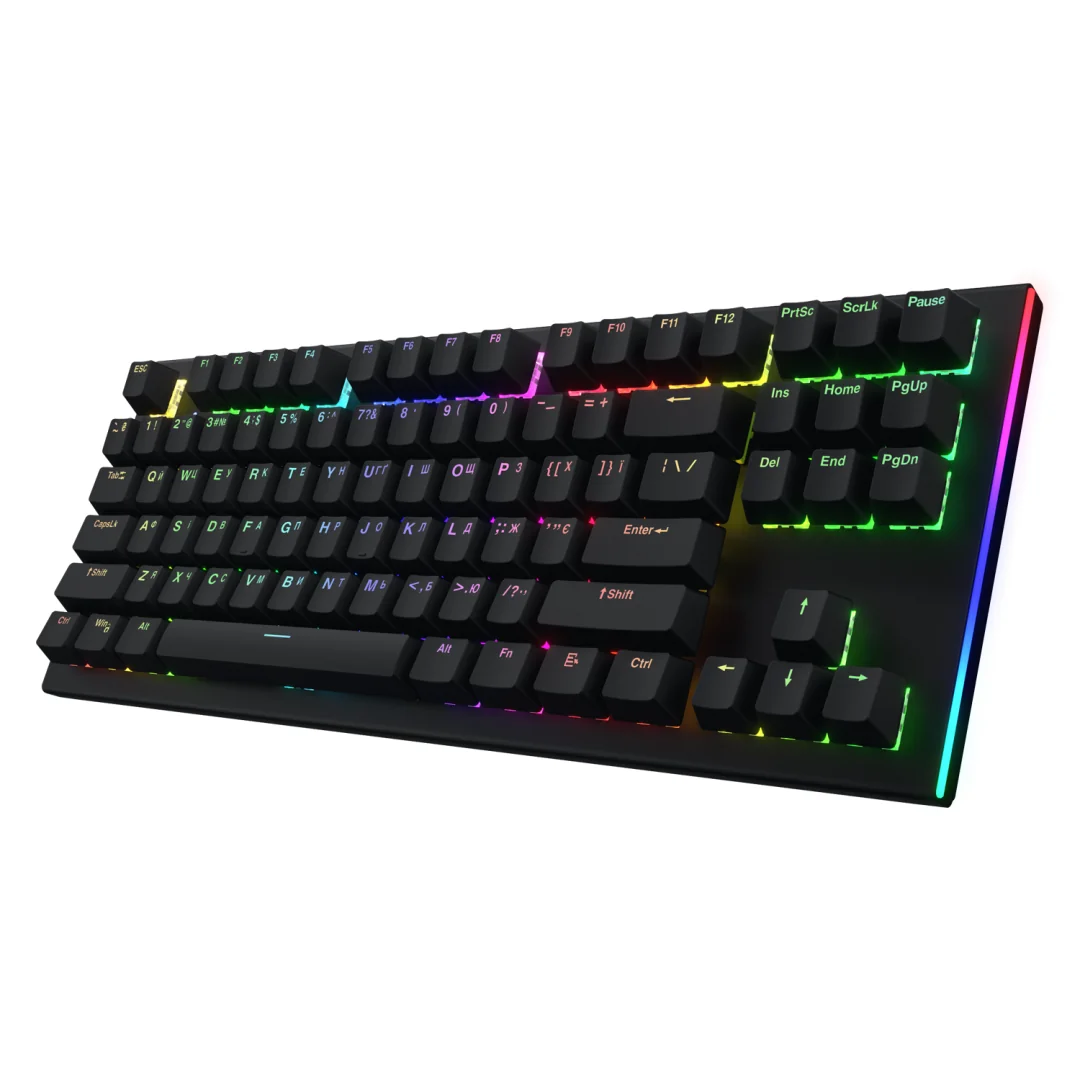 Tastatura mecanica cu fir Hator Gravity X TKL conectivitate USB, polling rate 1000Hz, iluminare RGB cu functia de a customiza fiecare tasta individual, tip switch HATOR Aurum Orange Linear rev.2.0, durata de viata switch 70M de clickuri, material taste