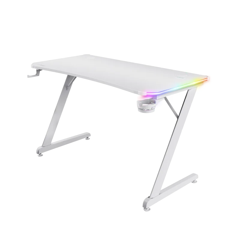 Birou gaming Trust GXT 709W Luminus, iluminare RGB, greutate 15.5 kg, greutate maxima 150 kg, alb