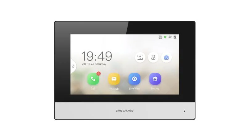 Monitor videointerfon Hikvision DS-KH6320Y-WTE2, 2 fire, 4 7-inch IPS touch screen, rezolutie: 1024 × 600, TFT, fara butoane, temperatura de functionare: -10 °C to 50 °C