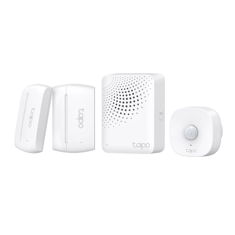 Smart IoT Hub with Chime SPEC: 2.4 GHz, 868 MHz, 100-240 V~, 50/60 Hz, Plug-in FEATURE: 90dB Adjustable Audio Alarm, 19 Ringtones, Up to 65 Switches, Sensors or Buttons, Mute Button, Easy Setup, Device Sharing, Flame- Retardant, Tapo App