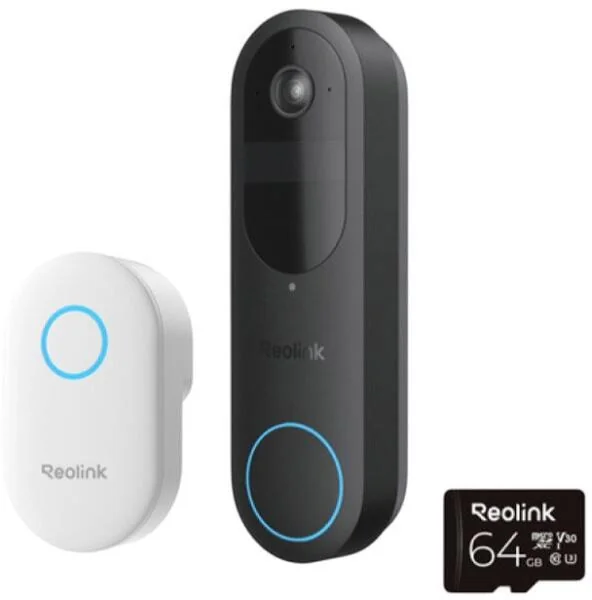 SONERIE VIDEO REOLINK D340B "Resolution:2048*2048 (4MP) @15FPS Field of View：150°（H）x150°（V）x 180°（D） Audio:Two way Talk    PIR Detection 7000mAh WiFi:2.4GHz/5GHz  Auto reply Storage:Micro SD Card Slot (up to 256GB) Waterproof:IP65" "Smart 2K Dual-Band