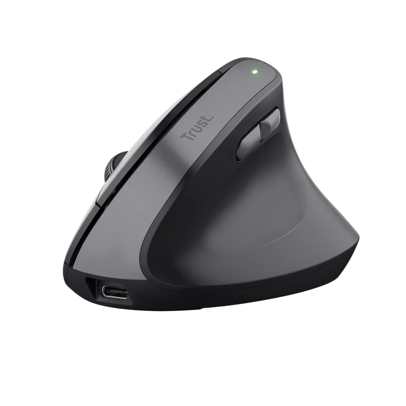 Mouse ergonomic fara fir Trust Bayo II, rezolutie maxima 2400 DPI, 6 butoane, interfata USB-C,  2.4GHz, negru