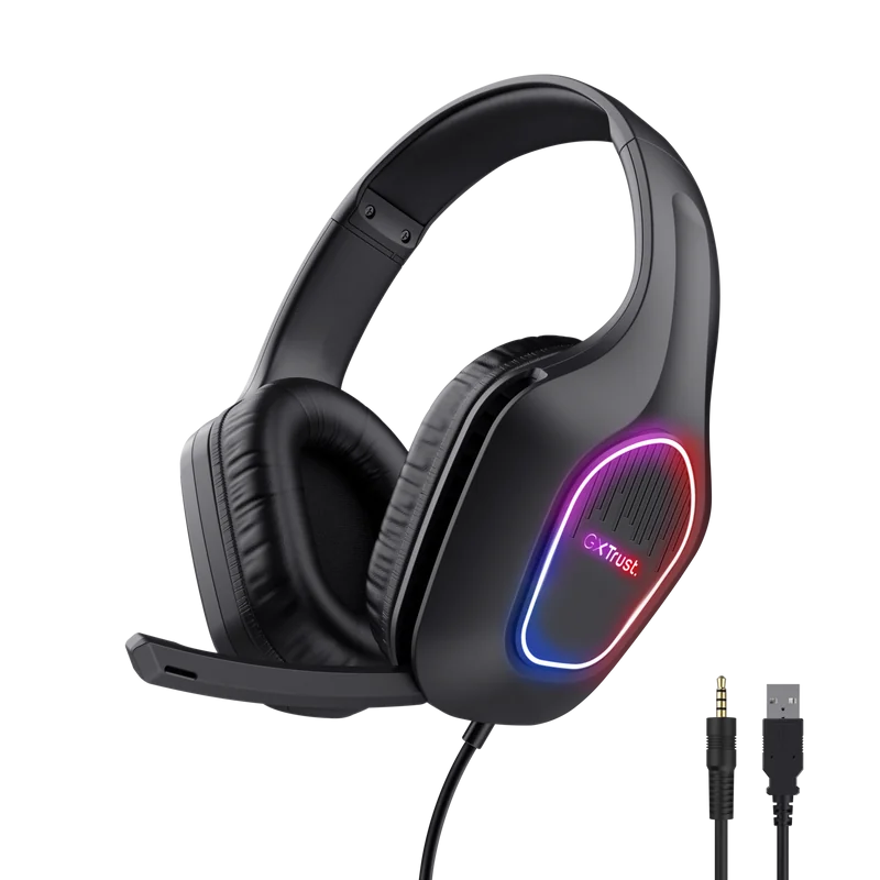 Casti cu fir Trust LED GXT 416 Zirox, cu microfon, interfata 3.5mm, USB- A, frecventa raspuns 20 Hz - 20.000 Hz, sensibilitate 90 dB, negru