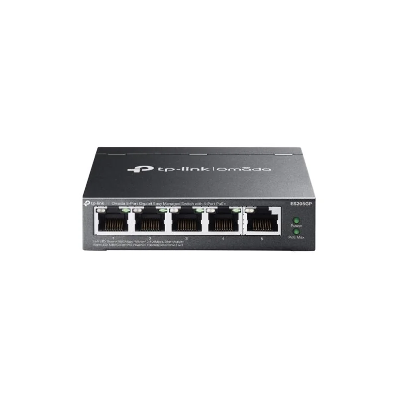 Omada 5-Port Gigabit Easy Managed Switch with 4-Port PoE+ PORT: 4× Gigabit PoE+ Ports, 1× Gigabit Non-PoE Ports SPEC: 802.3at/af, 65 W PoE Power, Desktop Steel Case and Fanless FEATURE: Integration with Omada SDN Controller, Flow Control, Loopback