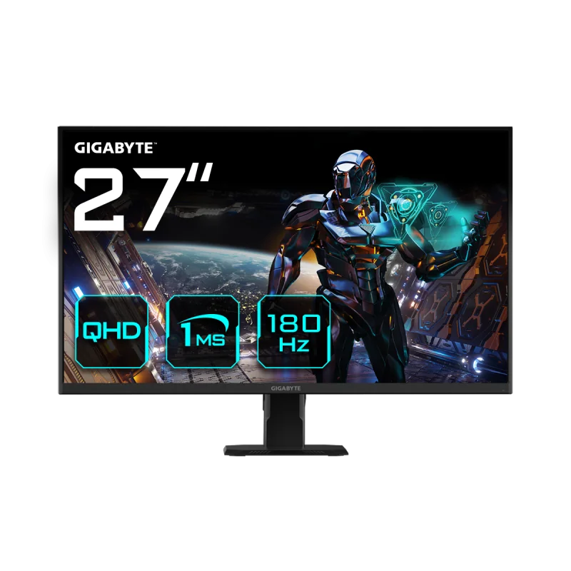 Gigabyte Monitor Gaming 27" SS IPS GS27QA, Non-glare, Rezolutie: 2560 x 1440(QHD), Luminozitate: 300 cd/m2, Contrast: 1000:1, Unghi vizualizare: 178°(H)/178°(V), Culori: 16.7M, Timp raspuns: 1ms, Refresh rate: 180Hz, HDR Ready, Flicker-free, Interfata: 2