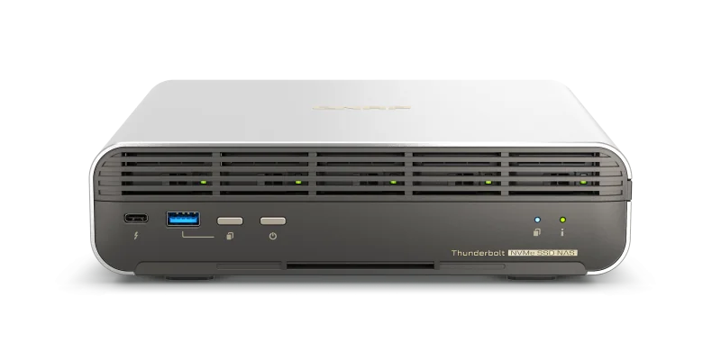 NAS QNAP h574TX 5-Bay, CPU Intel Core i5-1340PE 12C(4P+8E)/16T up to 4.50GHz, RAM onboard 16GB DDR4 (not expandable), 5 x E1.S up to 15mm ( or 5 x M.2 2280 PCIe w/ QDA-E1SM ) HDD (neincluse),  LAN: 1 x 10GBASE-T (10G/5G/2.5G/1G/100M) + 1 x 2.5GbE