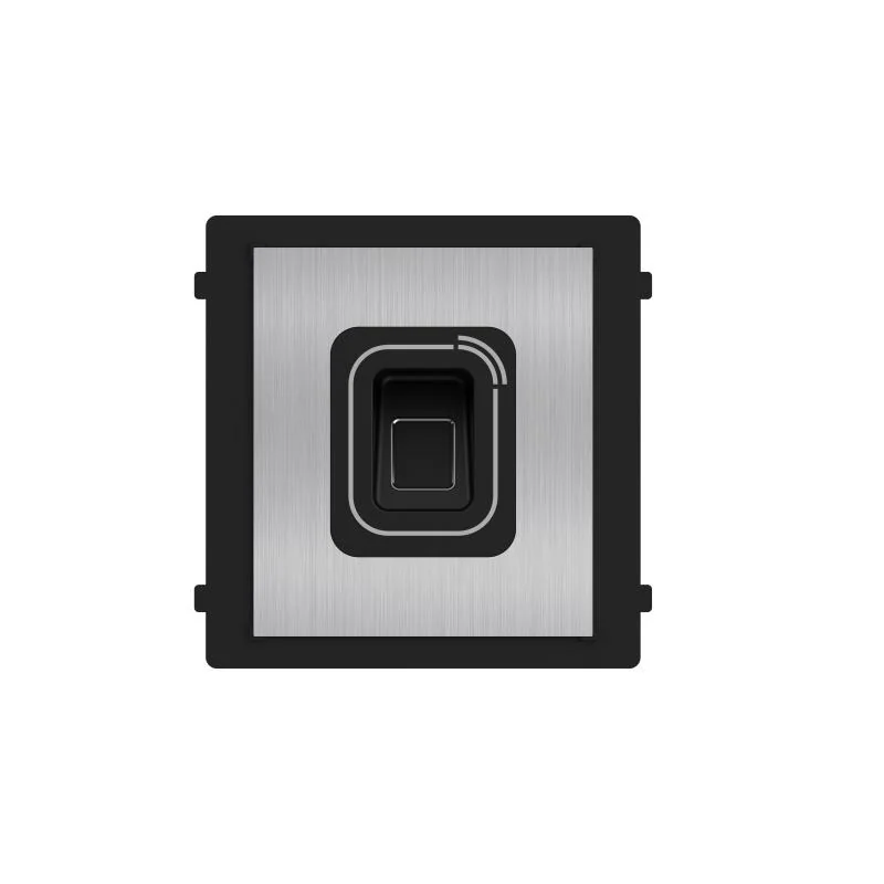 Modul cititor biometric si card Mifare pentru videointerfon modular Hikvision DS-KD-MFB/S; carcasa inox, deschidere usi cu card acces Mifare 13.56 MHz (cardurile nu sunt incluse) si cu amprenta; protectie IP 65; Dimensiuni: 100 mm Ć 100 mm Ć 35 mm;