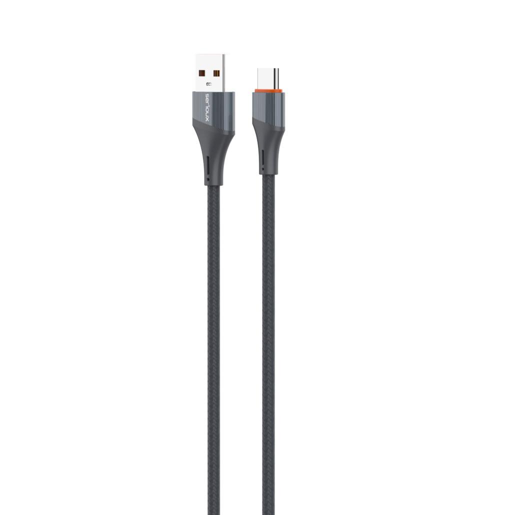 Cablu Serioux USB-A - TYPE-C 2M 30W.Lungime: 200 cm, ieșire: 30W, tip cablu: USB-A la USB-C, culoare: Gri, funcție: încărcare
