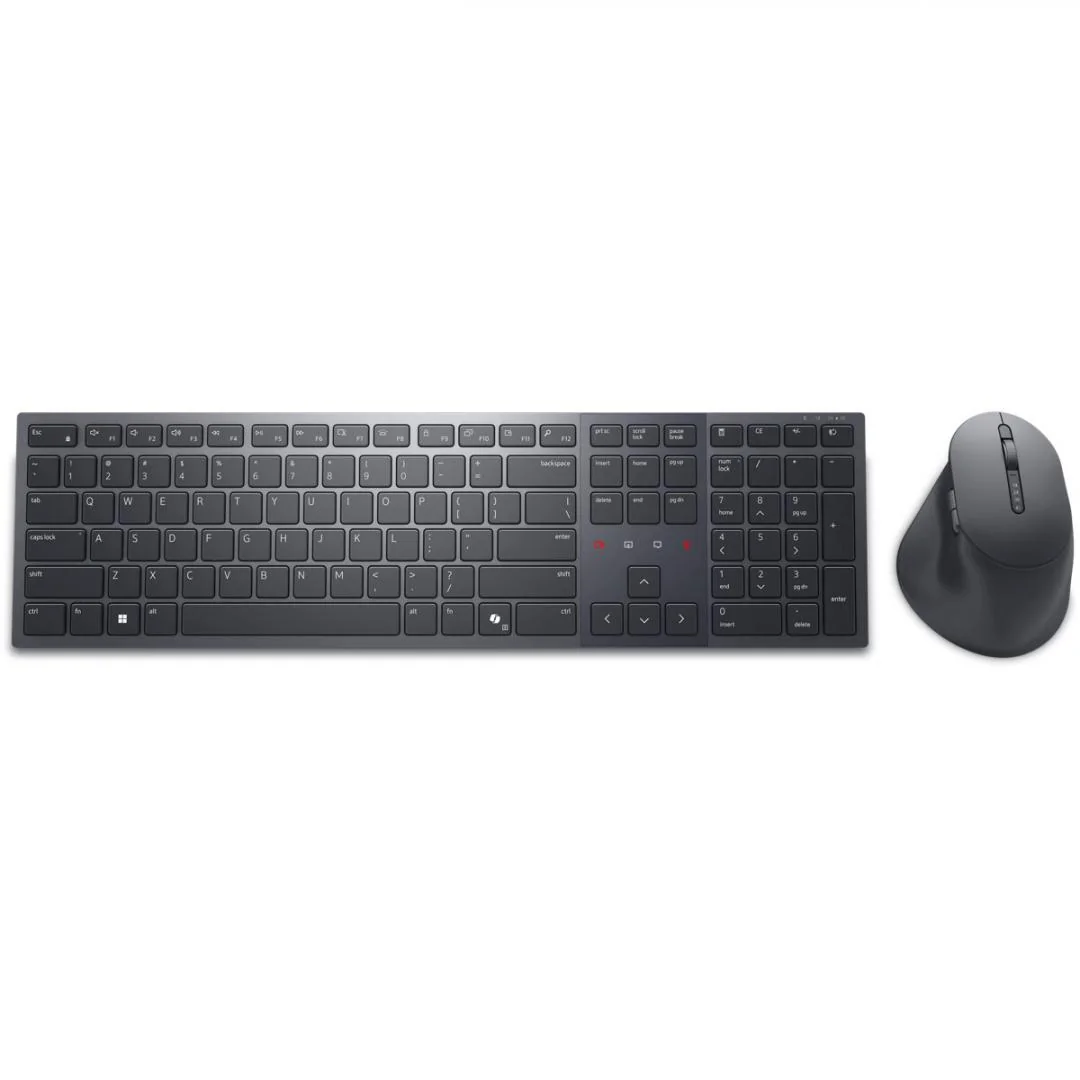 Dell Premier Collaboration Keyboard and Mouse - KM900 - US International (QWERTY), Device Type: Keyboard and mouse set, Backlit: Yes, Interface: 2.4 GHz, Bluetooth 5.1, Wireless Receiver: USB wireless receiver, Dimensions (WxDxH) / Weight: Keyboard: