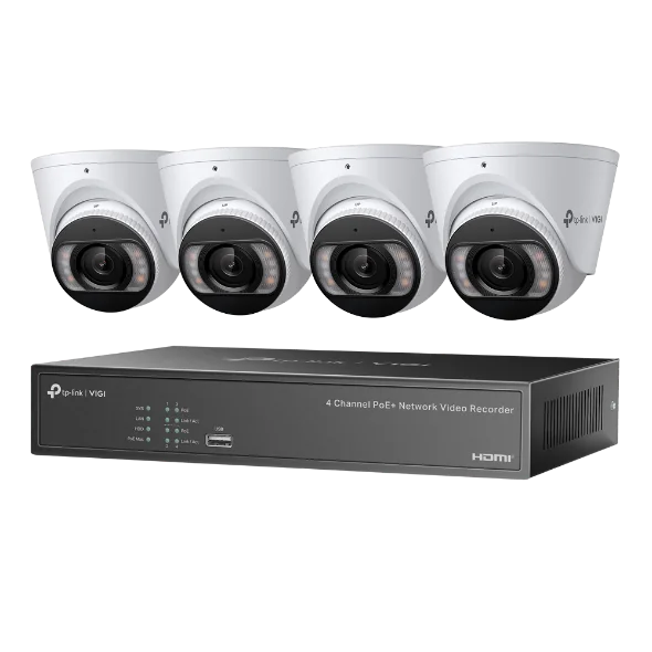 KIT NVR + HDD 2TB POE TP-Link VIGI 4 canale + 4 camere 4MP, Lentila 2.8, IR+WL 30ML Turret, NVR TP-Link VIGI 4 canale, 53W 1004H; 8MP, 1SATA Interface, max 10TB, H.265+; ONVIF,