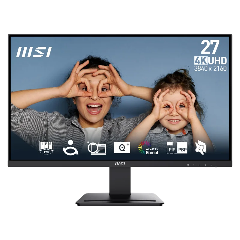 Monitor MSI 27" PRO MP273U, Diagonal (inch): 27, Diagonal (cm): 68, Aspect ratio: 16:9, Panel: IPS, Resolution: 3840x2160, Refresh Rate: 60Hz, Response time GtG: 4ms, Brightness (max): 300 cd/m², Contrast (static) : 1000:1, Viewing angle: 178/178, Color